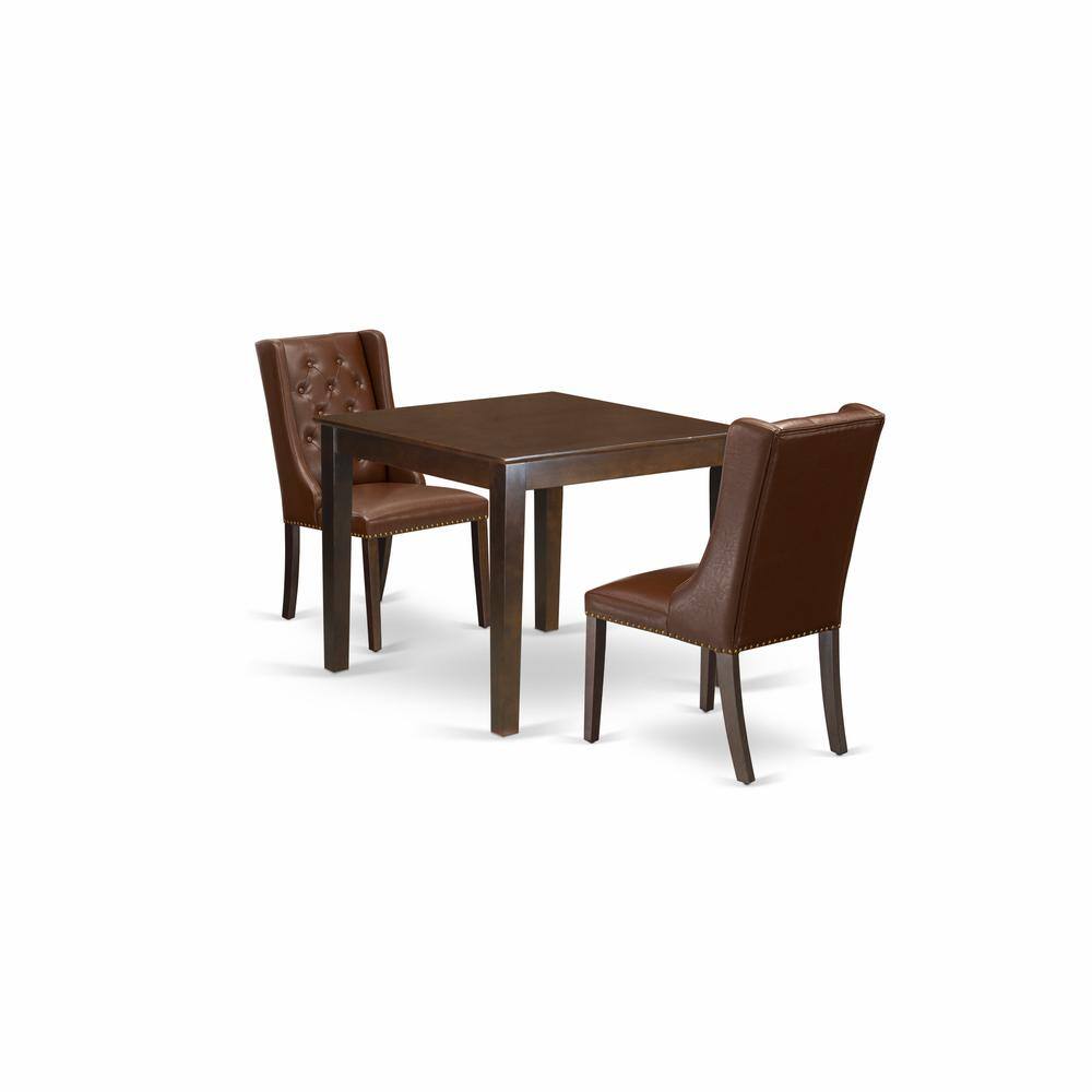 Left. East West Furniture - East West Furniture OXFO3-MAH-46 3-Piece Dining Room Table Set Includes 1 Wood Dining Table and 2 Brown Linen Fabric - Mahogany.