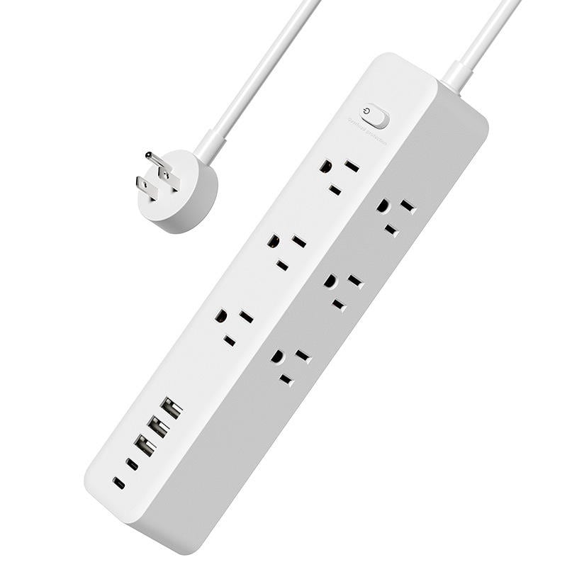 Cluzine - 110V Smart Power Strip, Multiple Outlets & USB Ports, Double-Sided Socket Design - White