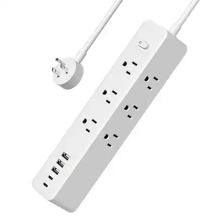 Front. Cluzine - 110V Smart Power Strip in White, Multiple Outlets & USB Ports, Double-Sided Socket Design - White.