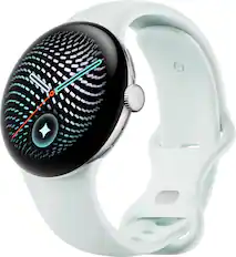 Front. Google - Pixel Watch 5 (45mm) - Wi-Fi - Polished Silver Case - Fog Band.