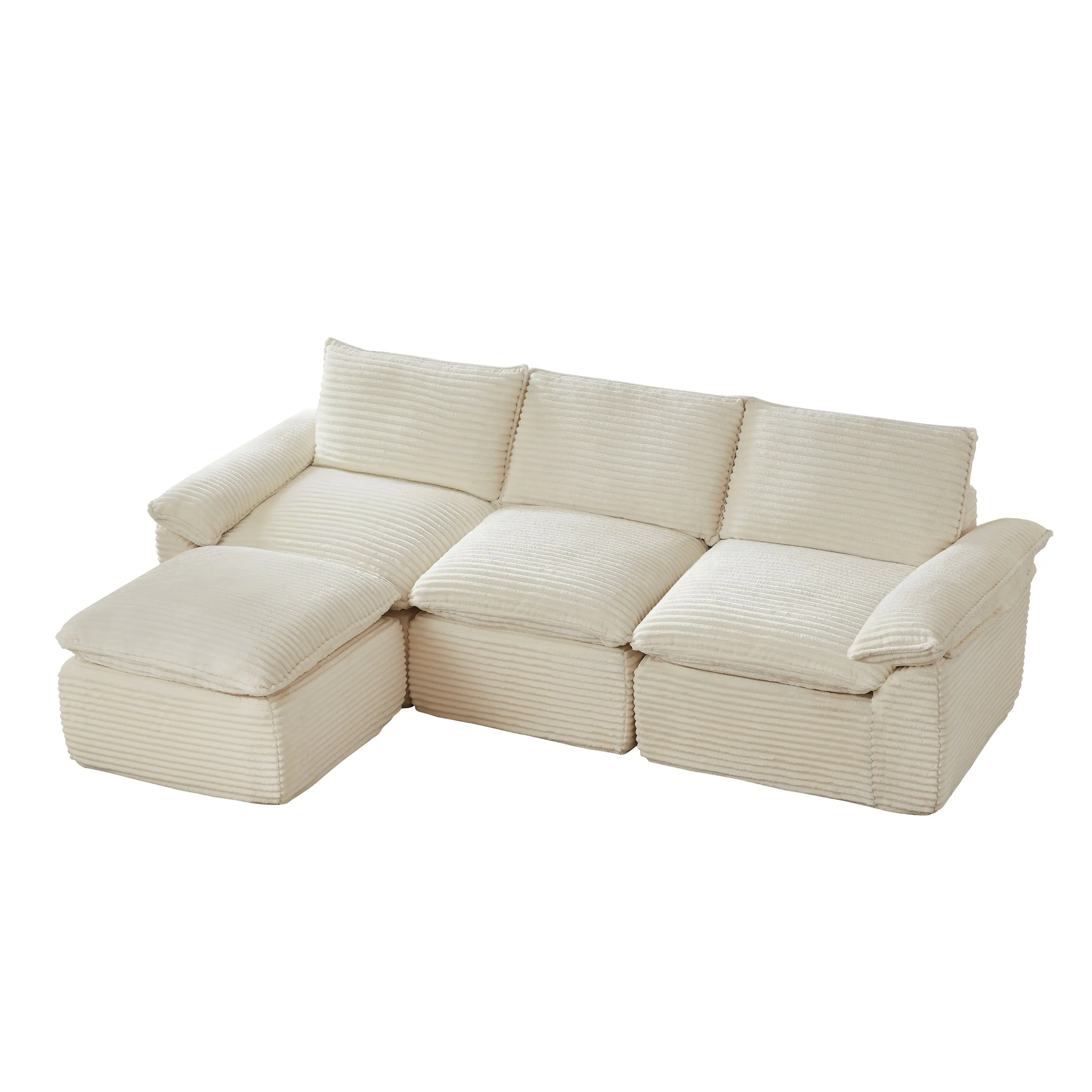 Alt View 1. Loheer - Loheer Large Modular Sectional Sofa Modern Corduroy Cloud Sofa Freely Combined Couch for Living Room - White.