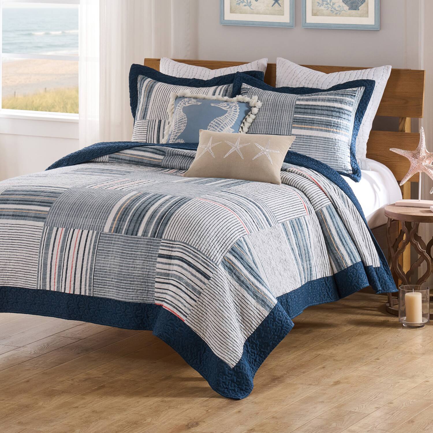 Alt View 1. Greenland Home Fashions - Greenland Home Fashions Voyage Polyester Reversible Lightweight Quilt Set 3 PC Full/Queen Blue - Blue.