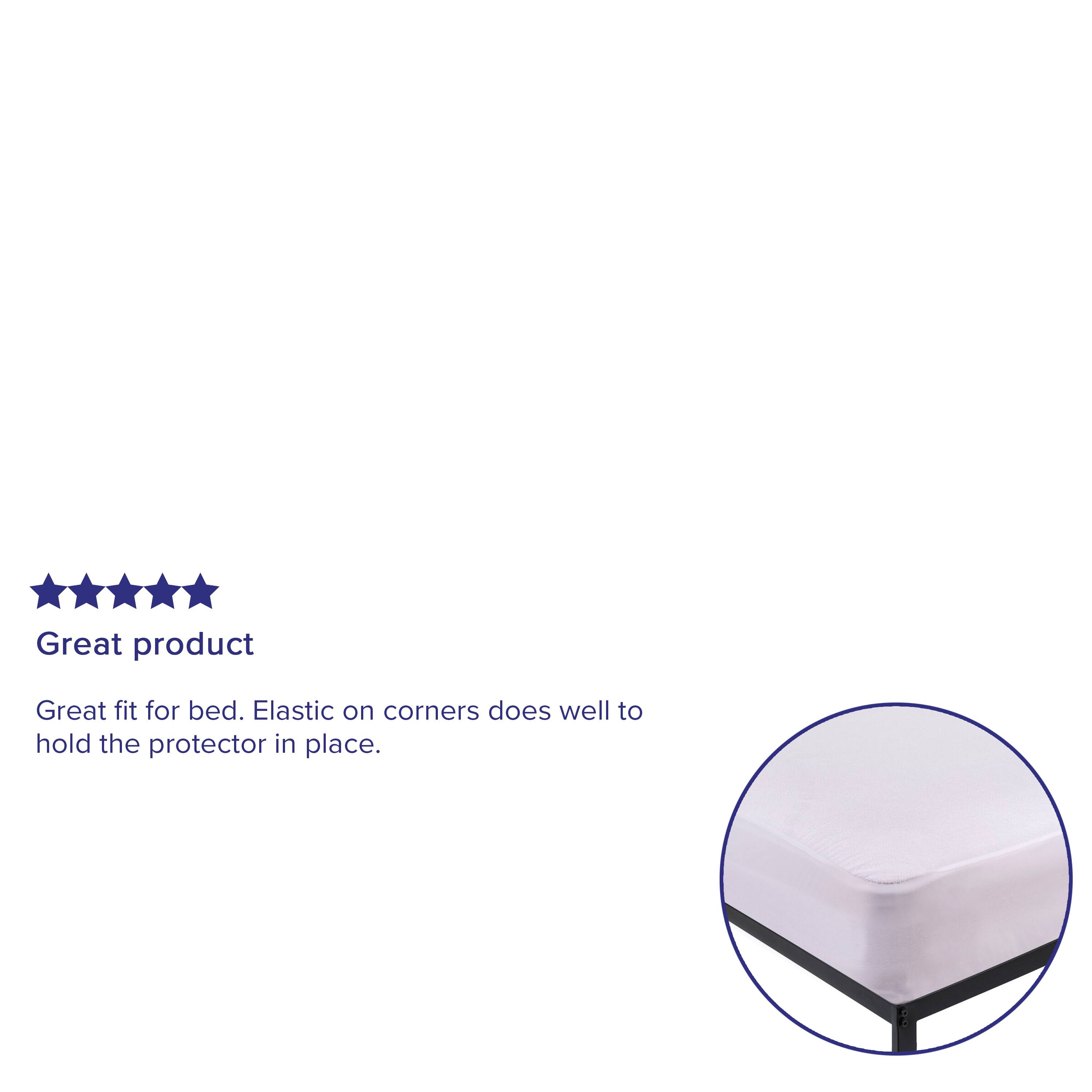 Great product

Great fit for bed. Elastic on corners does well to hold the protector in place.