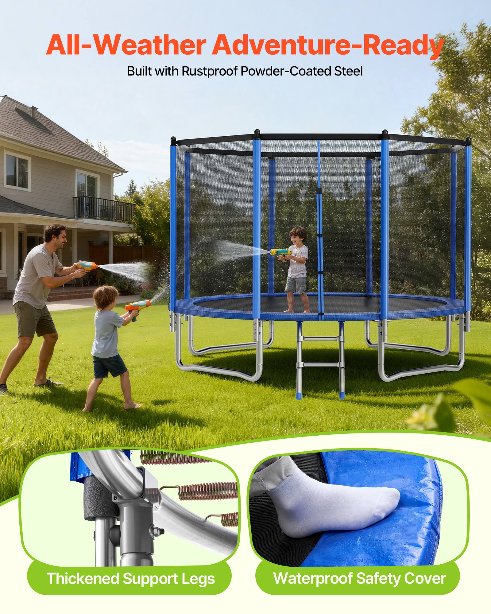 All-Weather Adventure-Ready  
Built with Rustproof Powder-Coated Steel  

Thickened Support Legs  
Waterproof Safety Cover
