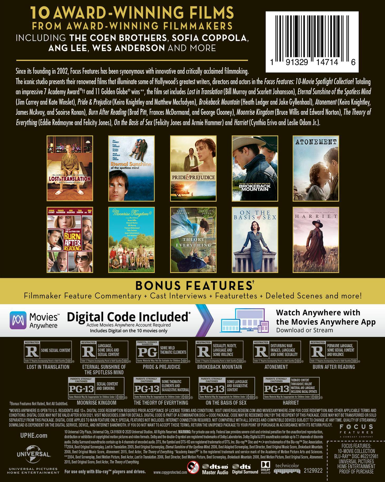 Angle. Focus Features 10-Movie Spotlight Collection (Blu-ray + Digital Copy) [Blu-ray].