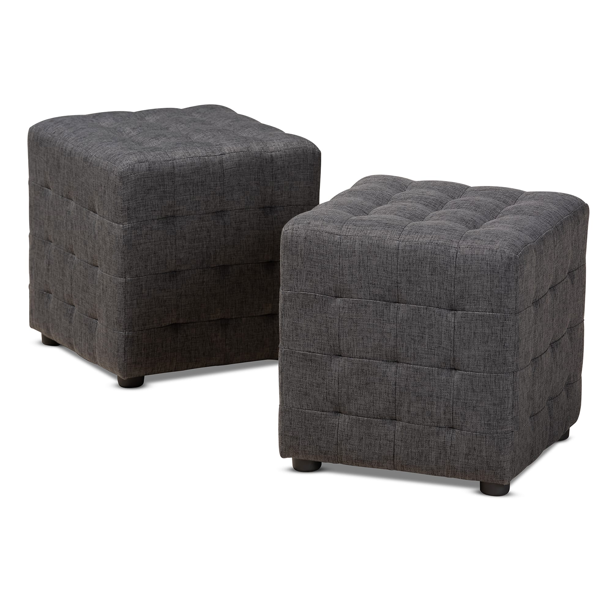 Baxton Studio - Elladio Modern and Contemporary Fabric Upholstered Tufted Cube Ottoman Set - Charcoal