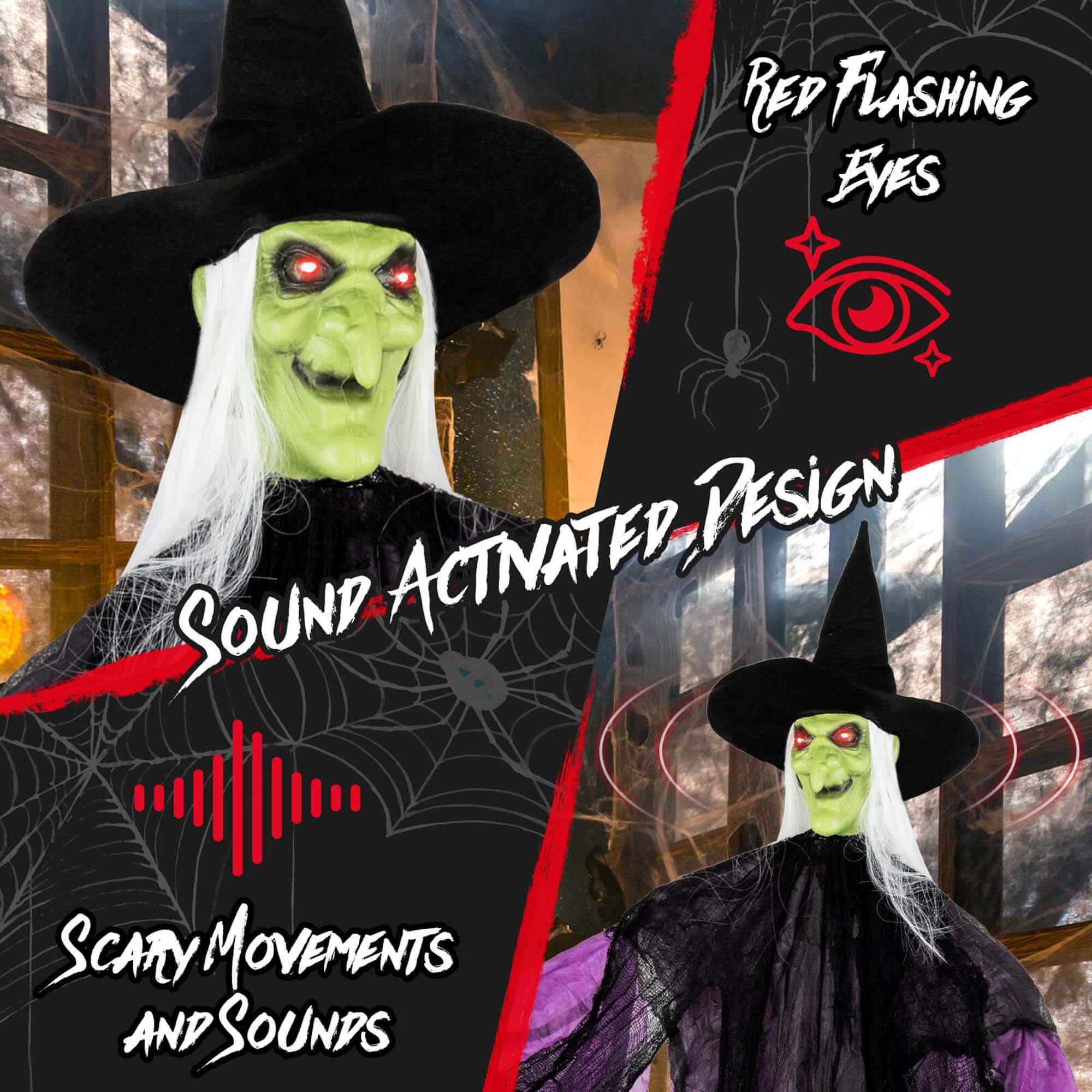 The corrected text is:

"Red Flashing Eyes Activated, Sound Activated Scary Movements and Sounds"