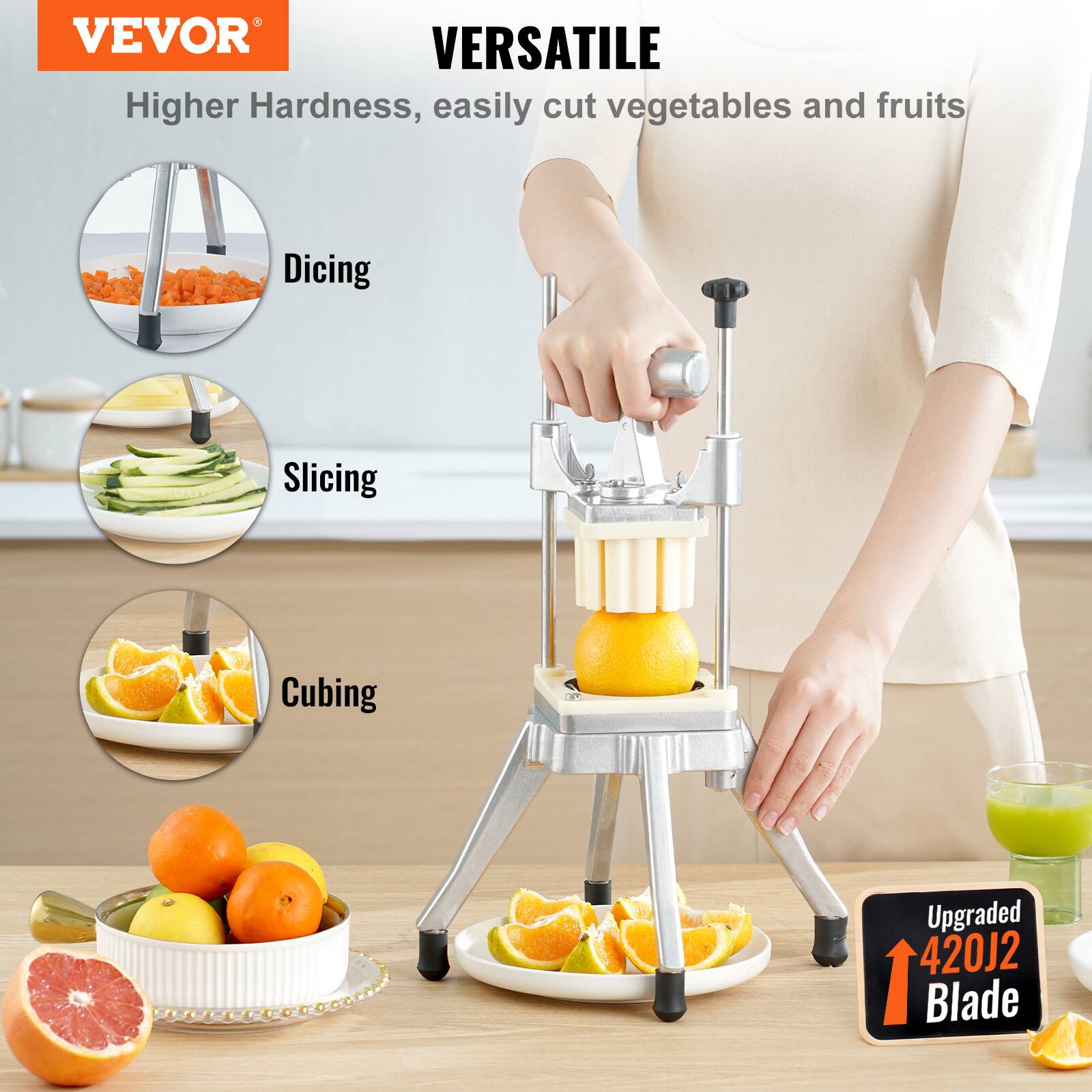VEVOR VERSATILE Higher Hardness, easily cut vegetables and fruits Dicing Slicing Cubing Upgraded 420J2 Blade