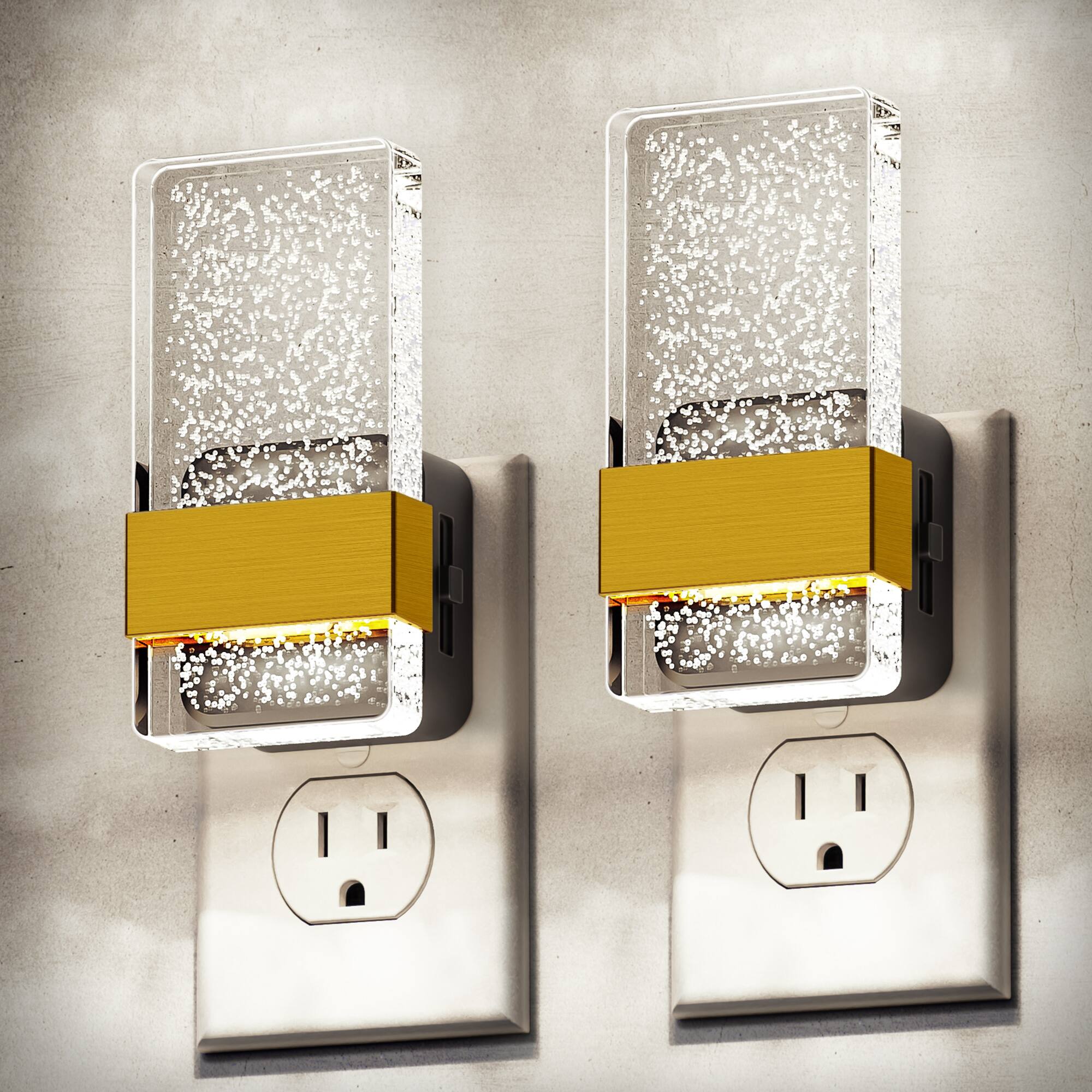 Alt View 5. Jandcase - JANDCASE 2-Pack 1W  Plug-in Night Light, 5000K Daylight White, Acrylic Square Pillar,Up/Down Light, - Black and Gold.