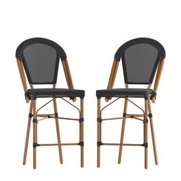 Emma + Oliver - Massalia Indoor/Outdoor Bistro Style Counter Stools with Textilene Seat and Metal Frame - Black/Natural Frame