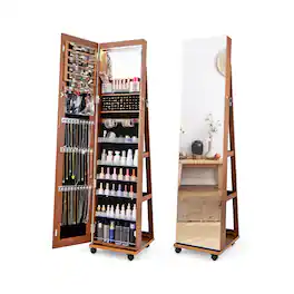 Ecooso - 64" Lockable Jewelry Cabinet Armoire with Full-Length Mirror and Built-In Makeup Mirror