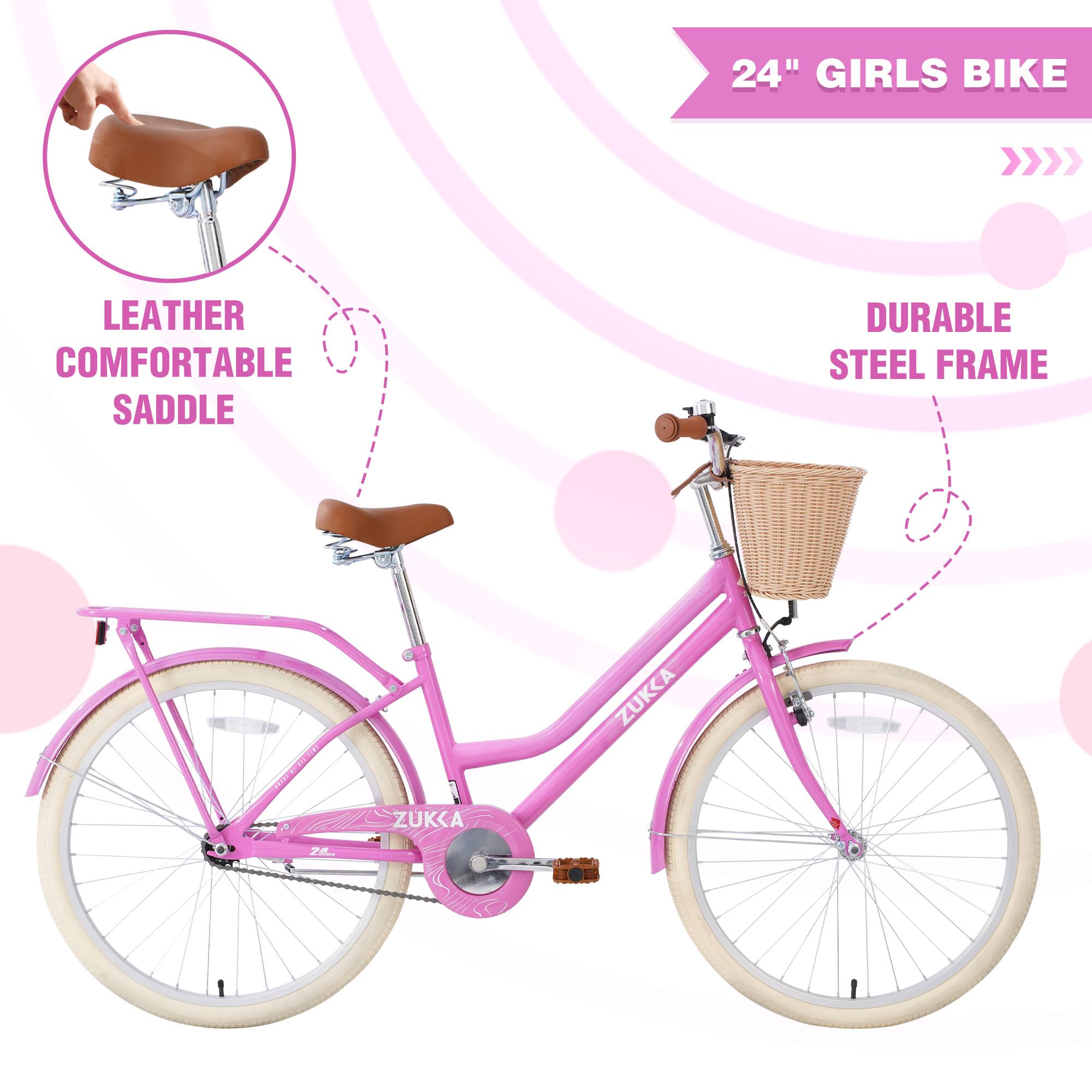 24" GIRLS BIKE  
LEATHER COMFORTABLE SADDLE  
DURABLE STEEL FRAME  
ZUKKA Z8