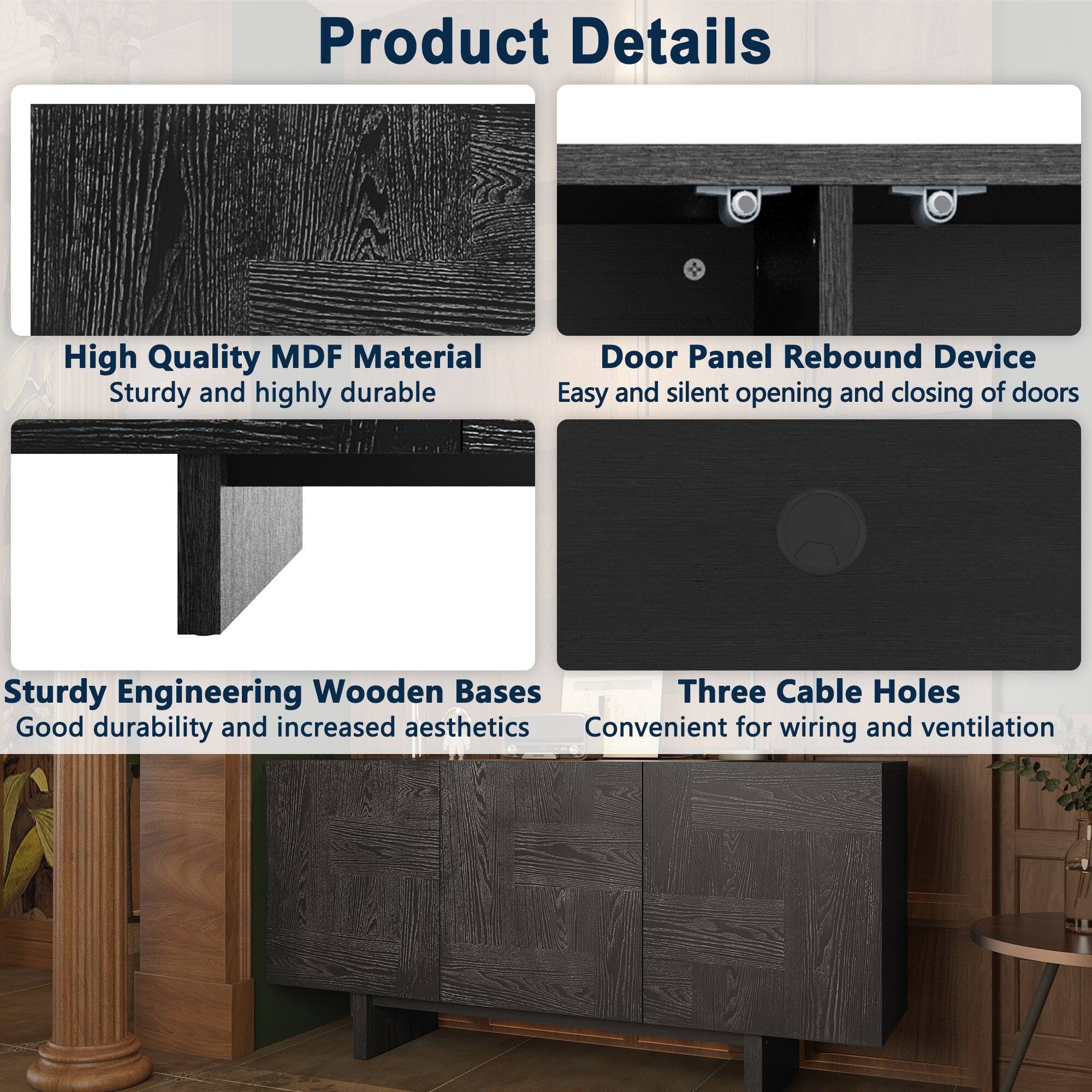 Product Details

- High Quality MDF Material
  - Sturdy and highly durable

- Door Panel Rebound Device
  - Easy and silent opening and closing of doors

- Sturdy Engineering Wooden Bases
  - Good durability and increased aesthetics

- Three Cable Holes
  - Convenient for wiring and ventilation