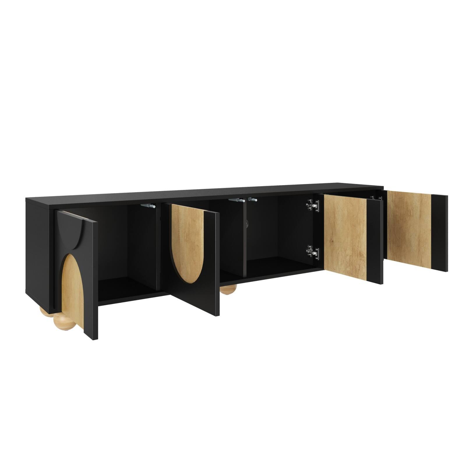 Alt View 8. Ecooso - Farmhouse TV Stand with Cable Holes for TVs up to 75",Rebound Device, 5 Solid Wood Legs for Living Room, Bedroom - Black.