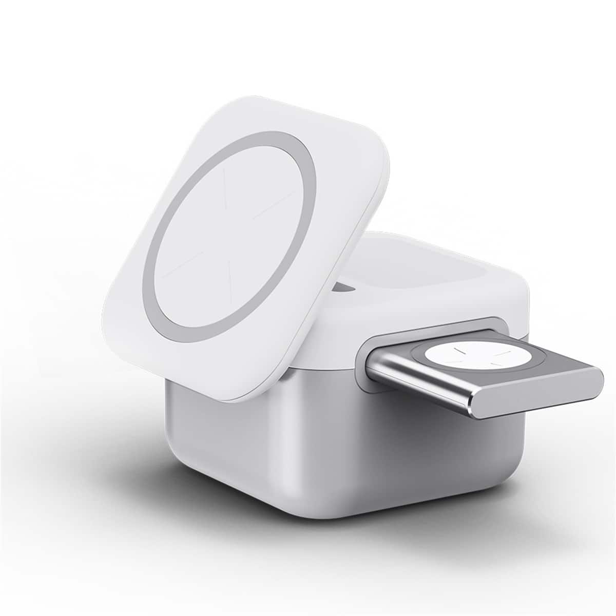 RISOKEYS - 3-in-1 Fast Wireless Charger - Phone Holder Charging Stand, Detachable Magnetic Power Adapter for Apple Watch, Earphones - White
