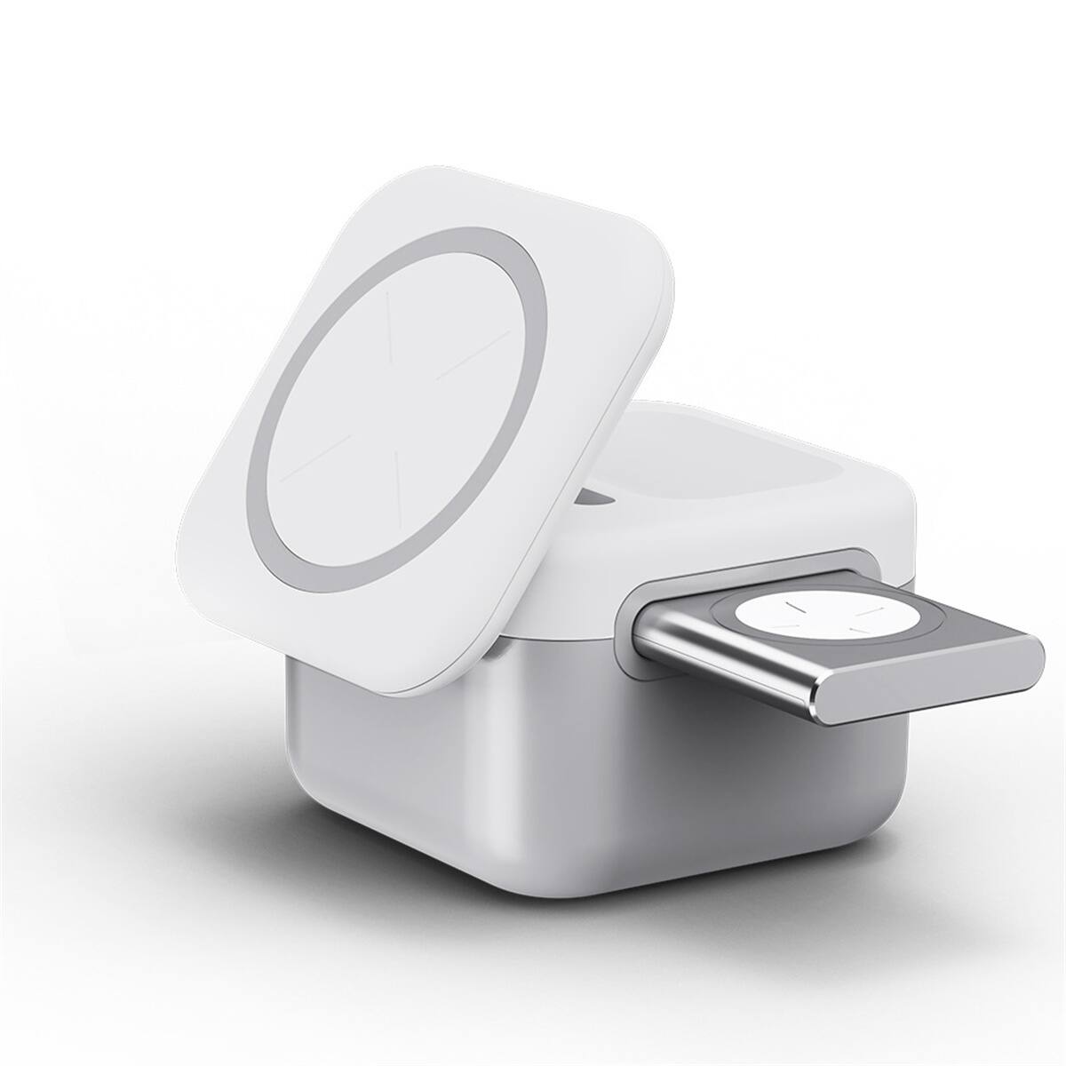 Front. RISOKEYS - 3-in-1 Fast Wireless Charger - Phone Holder Charging Stand, Detachable Magnetic Power Adapter for Apple Watch, Earphones - White.