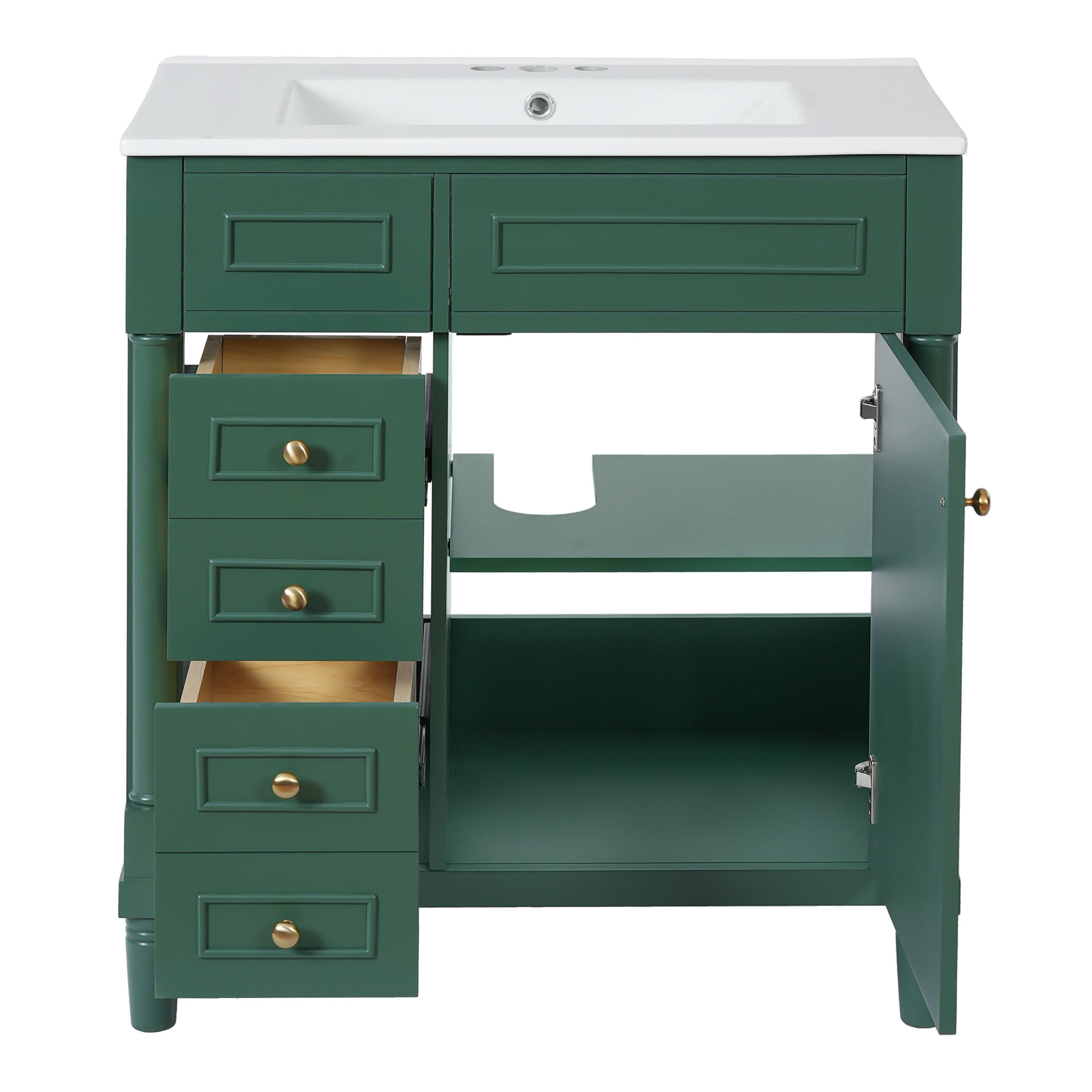 Alt View 10. Boyel Living - 30 Inch Freestanding Bathroom Vanity with Sink 2 Drawers and Soft Close Door Green - Green.