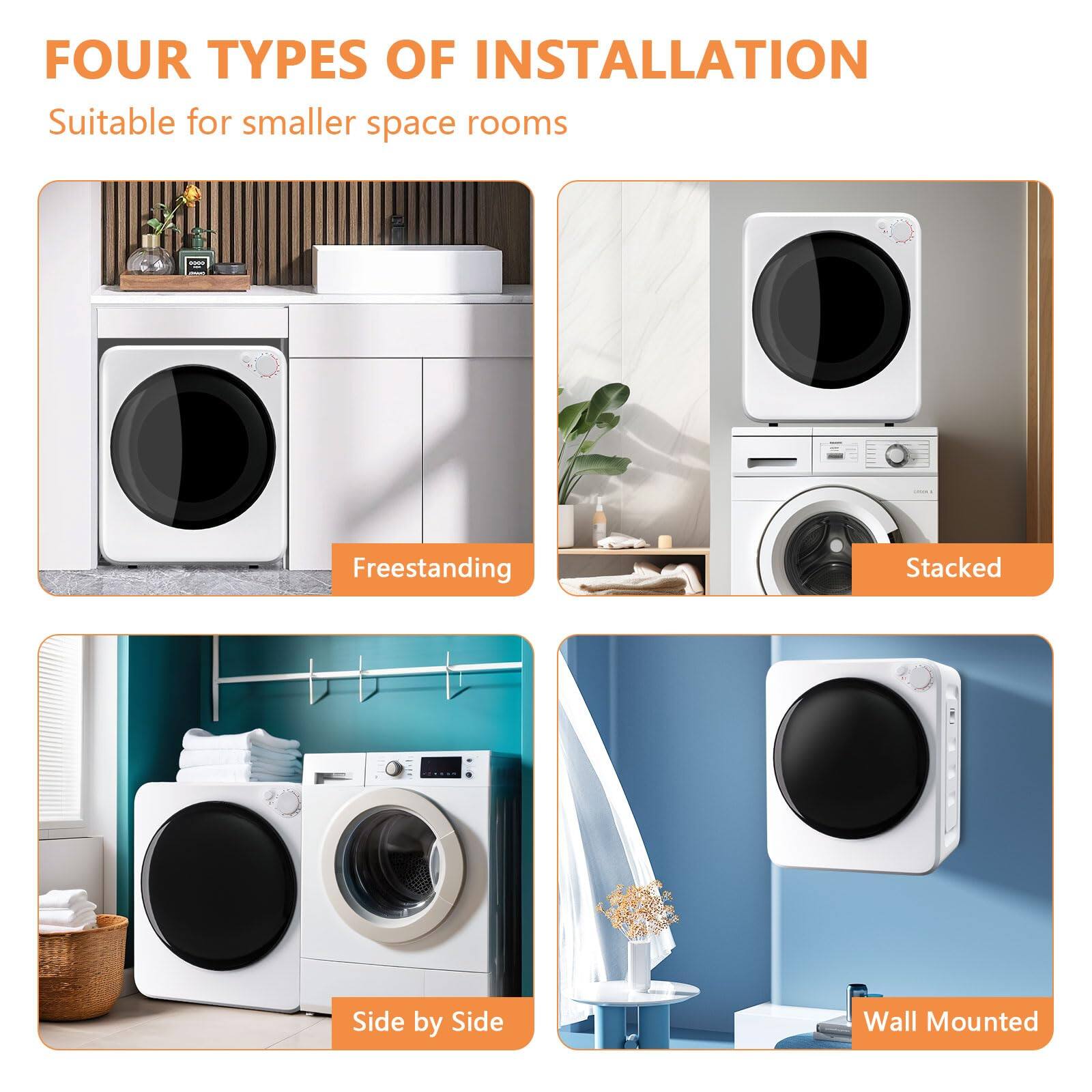 FOUR TYPES OF INSTALLATION  
Suitable for smaller space rooms  

- Freestanding  
- Stacked  
- Side by Side  
- Wall Mounted
