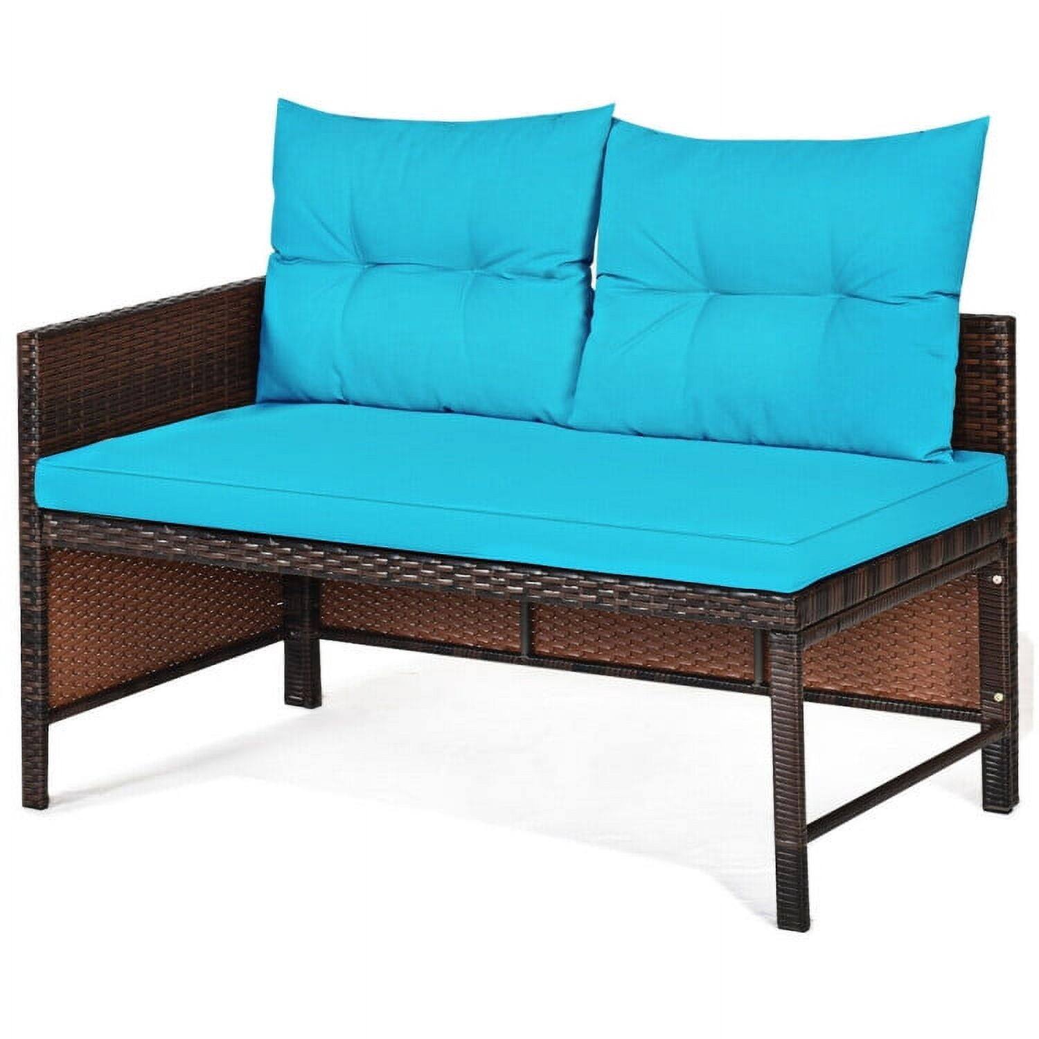 Back. Kadyn - 3 Pcs Outdoor Sectional Sofa, Outdoor Wicker Patio Furniture, All-Weather Rattan Wicker Sofa Small Patio Conversation - Blue.