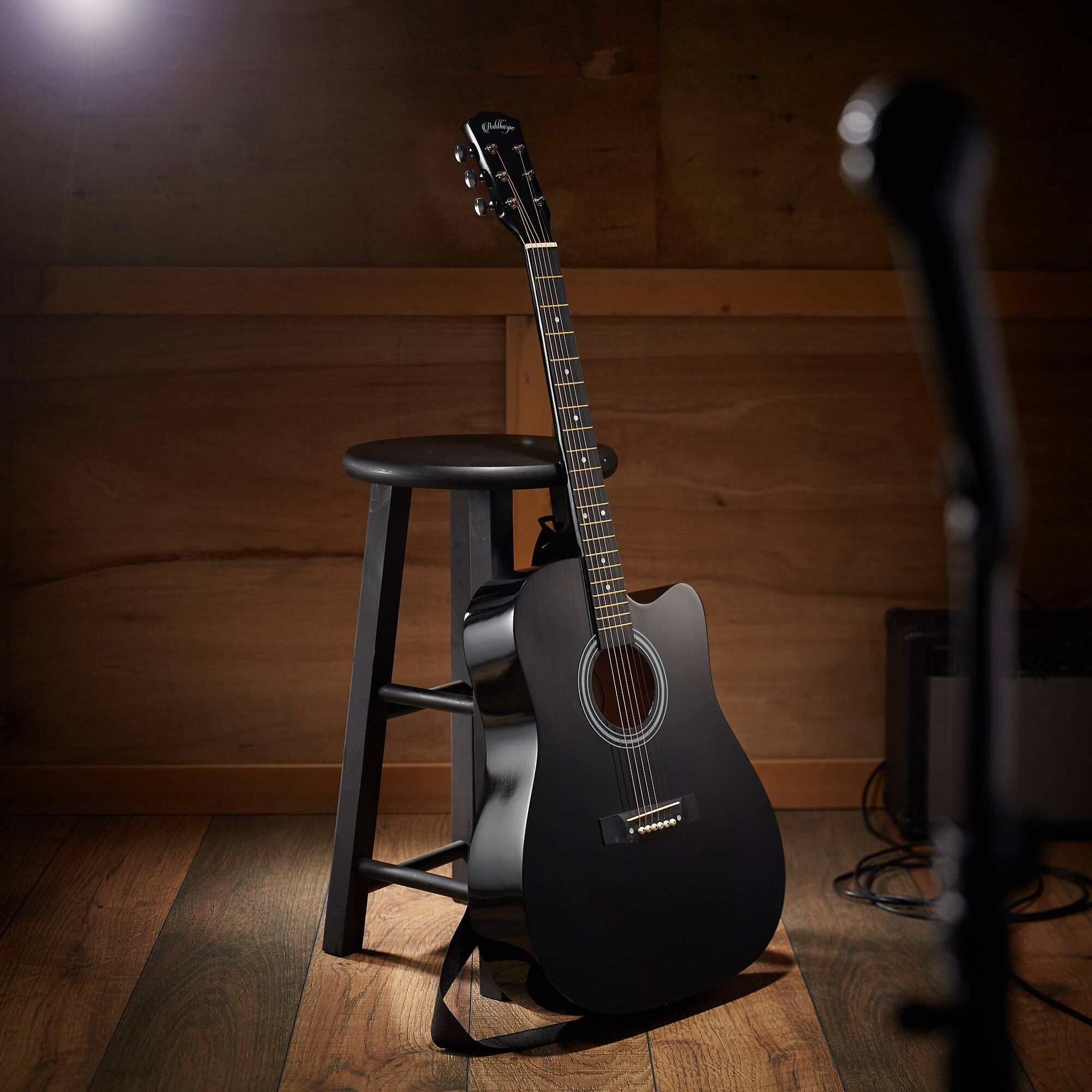 Alt View 5. Ashthorpe - 41-in Beginner Cutaway Acoustic Guitar Package with Gig Bag - Black.