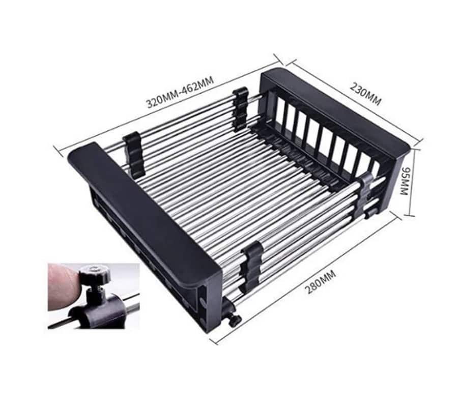 Adivo - Expandable In-Sink Dish Drying Rack with Handles, Stainless Steel Kitchen Organizer for Dishes and Food - Black