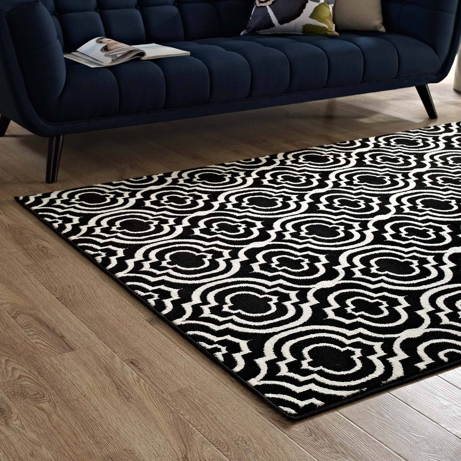 Back. Modway - Frame Transitional Moroccan Trellis Area Rug - Black and White.