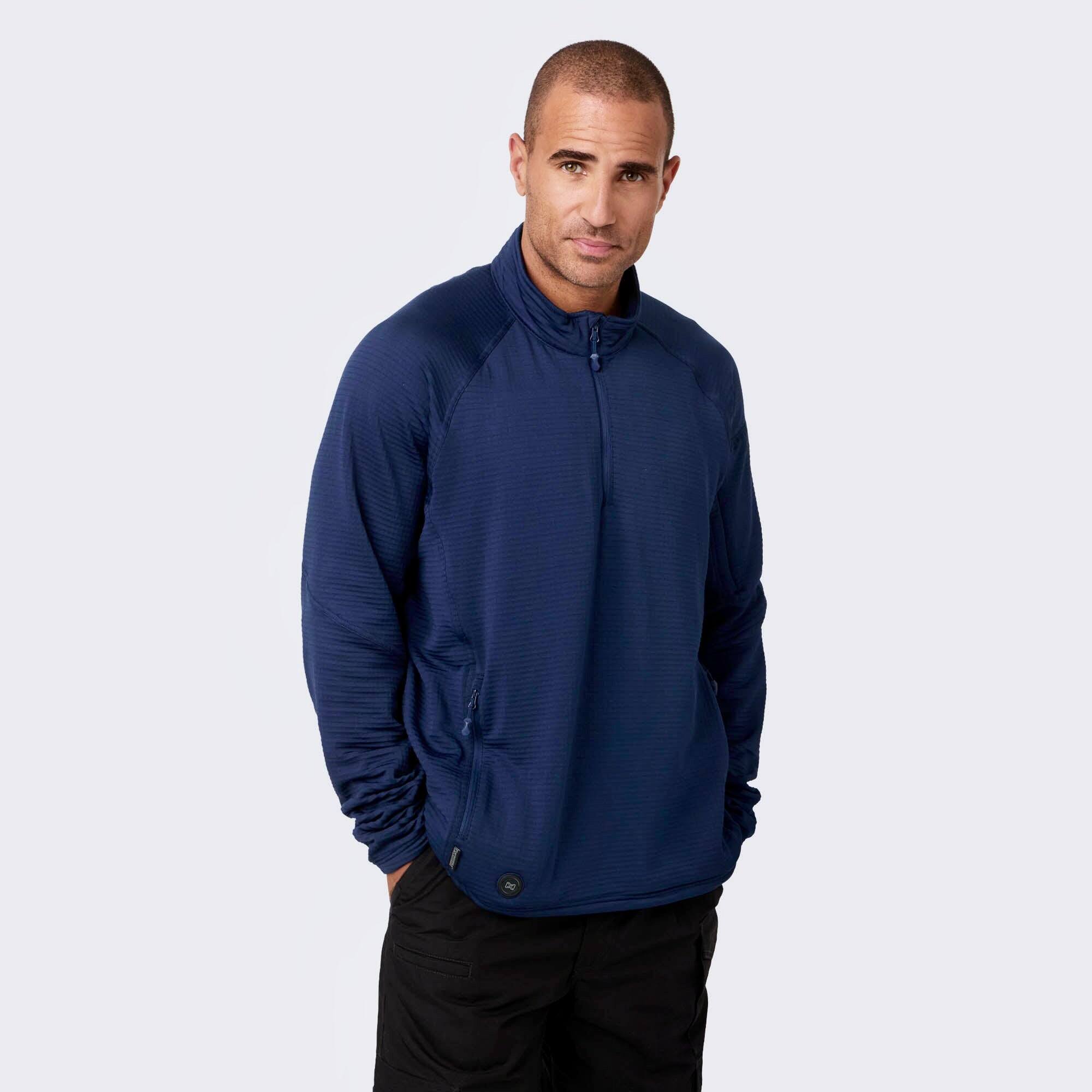 Front. Mobile Warming - Men's Element Mid-Layer Heated 1/4 Zip LS Shirt - Blue.