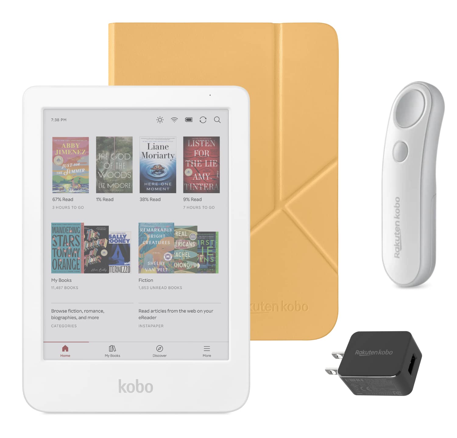 Kobo - Clara Colour (White) eReader with White Remote & AC Bundle - 2025 - Butter Yellow SleepCover