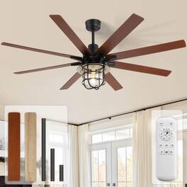 Sofucor - Large 66'' Ceiling Fans with Lights and Remote Farmhouse Ceiling Fan Noiseless Reversible DC Motor with Glass Lampshade - Black