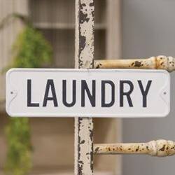 Angle. BreeBe - Laundry Farmhouse Metal Sign - Black, White.