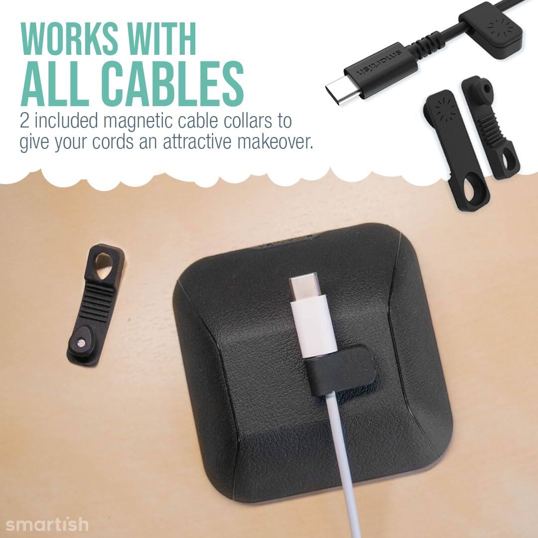 WORKS WITH ALL CABLES  
2 included magnetic cable collars to give your cords an attractive makeover.  

smartish