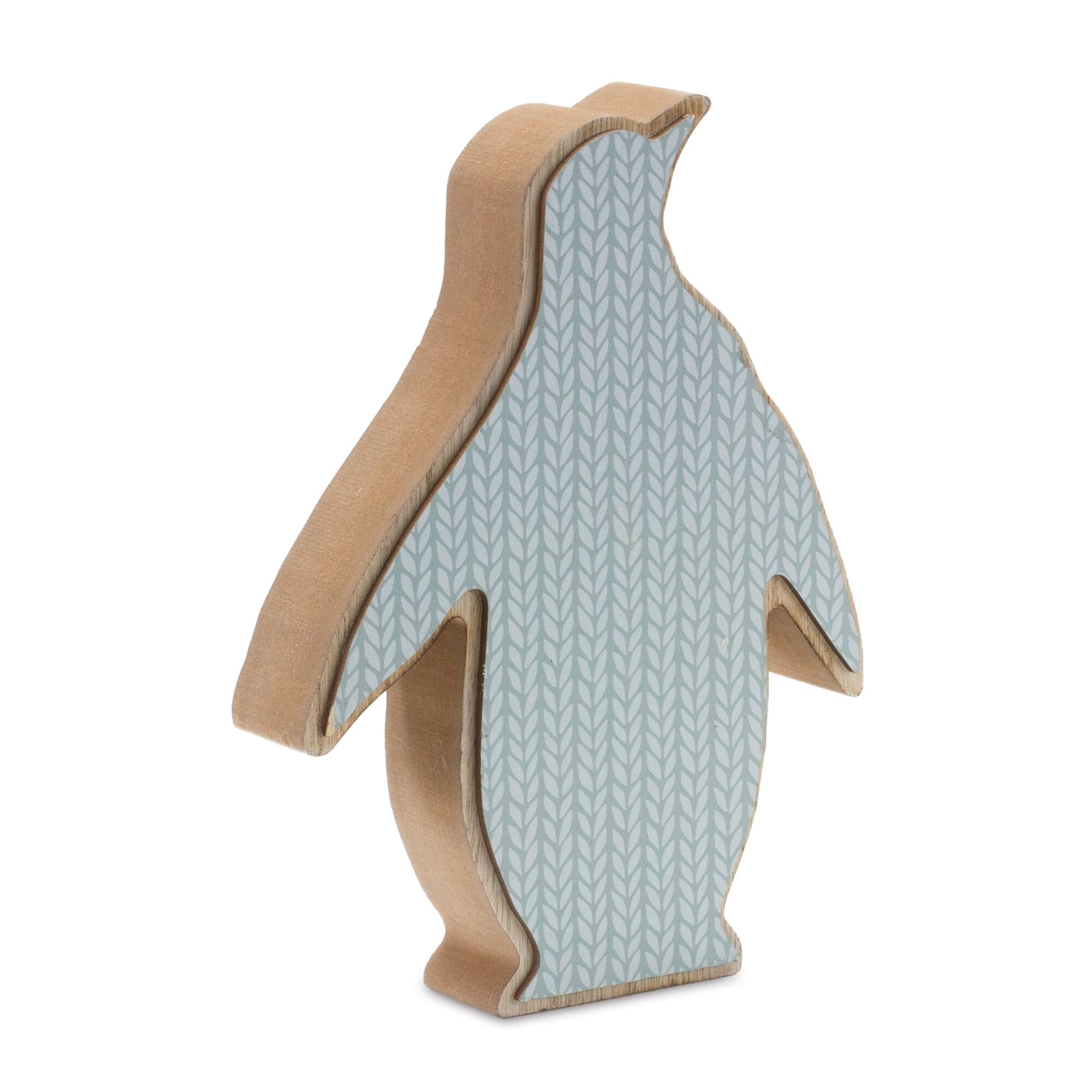 Left. BreeBe - Wood Penguin Decor (Set of 2) - Blue, Brown.
