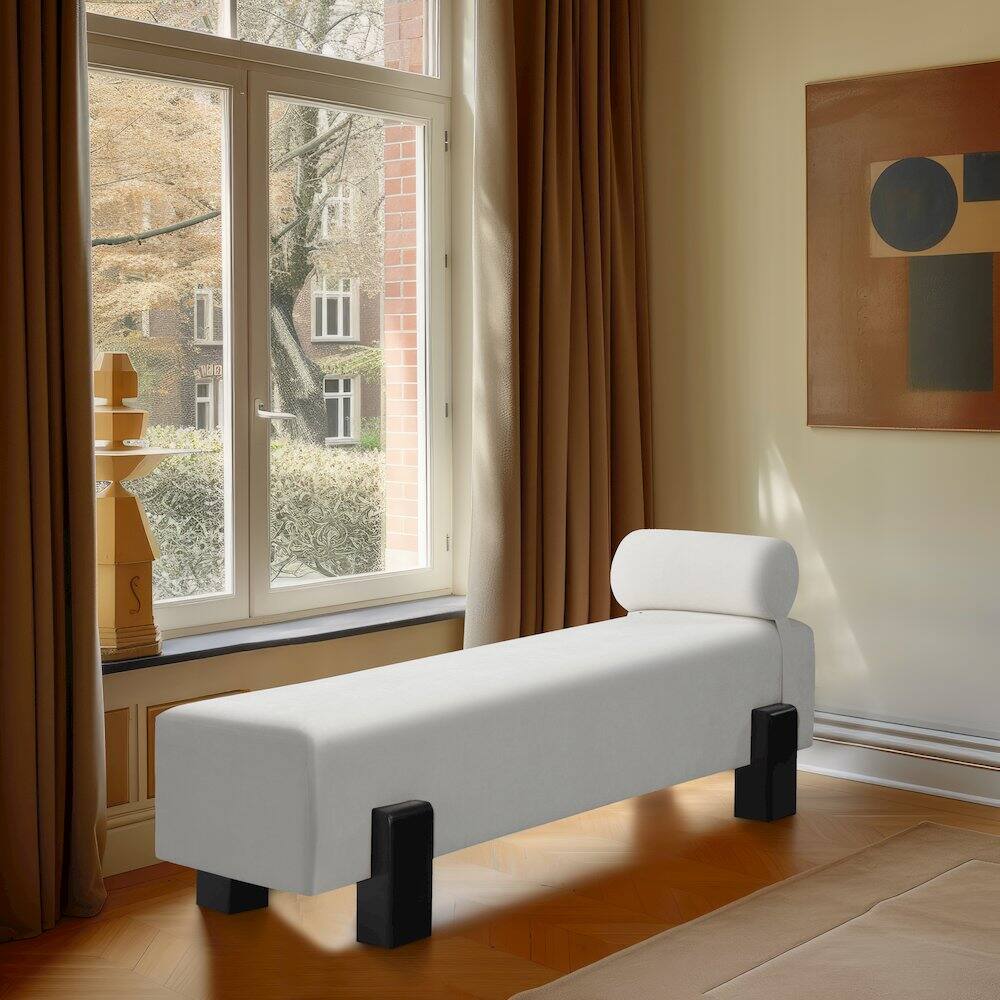 Alt View 1. Meridian Furniture - Edison Cream Chenille Fabric Bench - Beige.