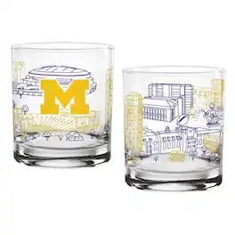 Indigo Falls - Michigan Wolverines Two-Pack 14oz. Campus Line Art Glass - Multicolor