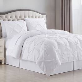Sweet Home Collection - 3 Piece Pinch Pleat Decorative Pintuck Comforter and Shams Set, All Season Bedding Set-Full/Queen - White