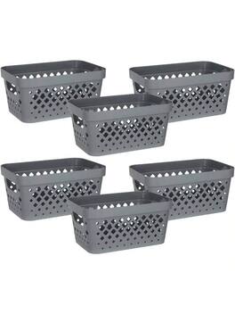 Live At Space - Plastic Baskets Organizing, Set of 6 Pantry Storage Under Counter, Linen Closet, and Bathroom Nesting Shelf Bins with - Grey + 1 gallon