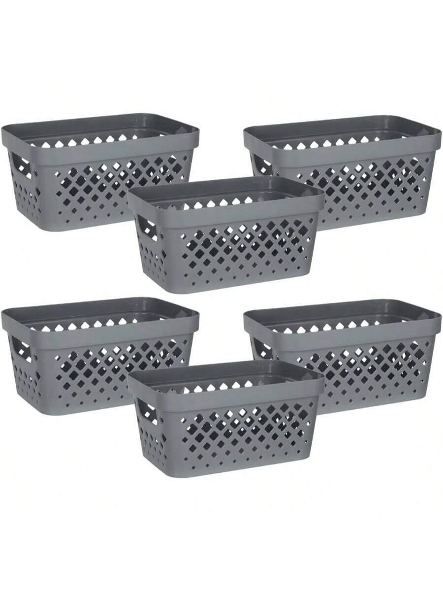 Front. Live At Space - Plastic Baskets Organizing, Set of 6 Pantry Storage Under Counter, Linen Closet, and Bathroom Nesting Shelf Bins with - Grey + 1 gallon.
