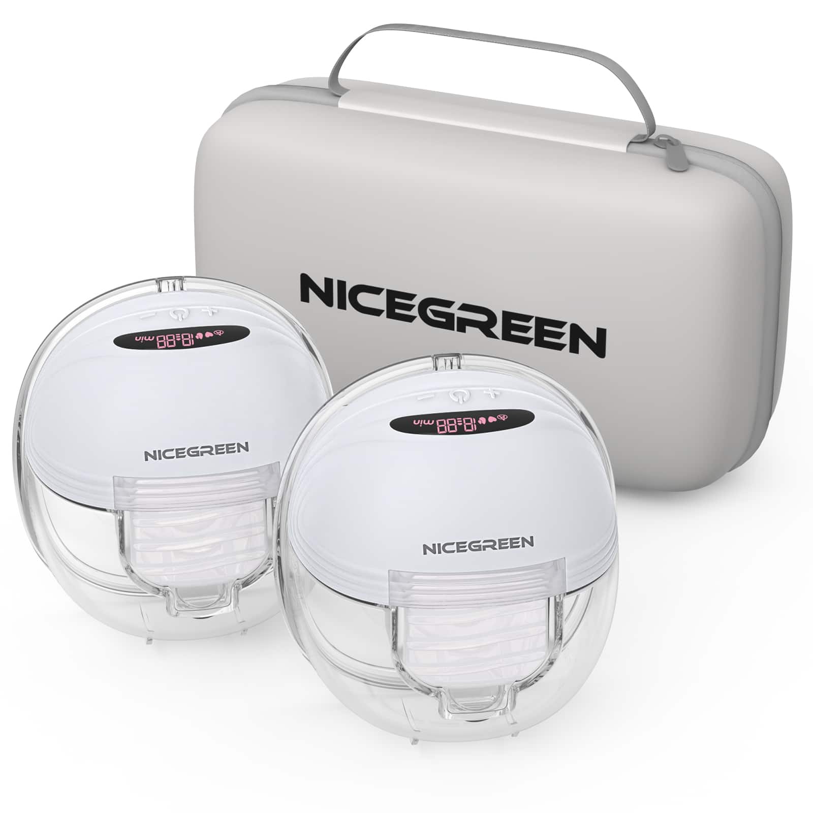 NICEGREEN - Wearable Breast Pump S21, Hands-Free Electric Breast Pump with Carrying Bag, Portable, 3 Modes, 12 Levels, 24mm, 2-Pack - Blue