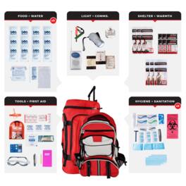 JupiterGear - WSK Essential Survival Kit for Up To 6 People plus Rolling Bag and Backpack - Red