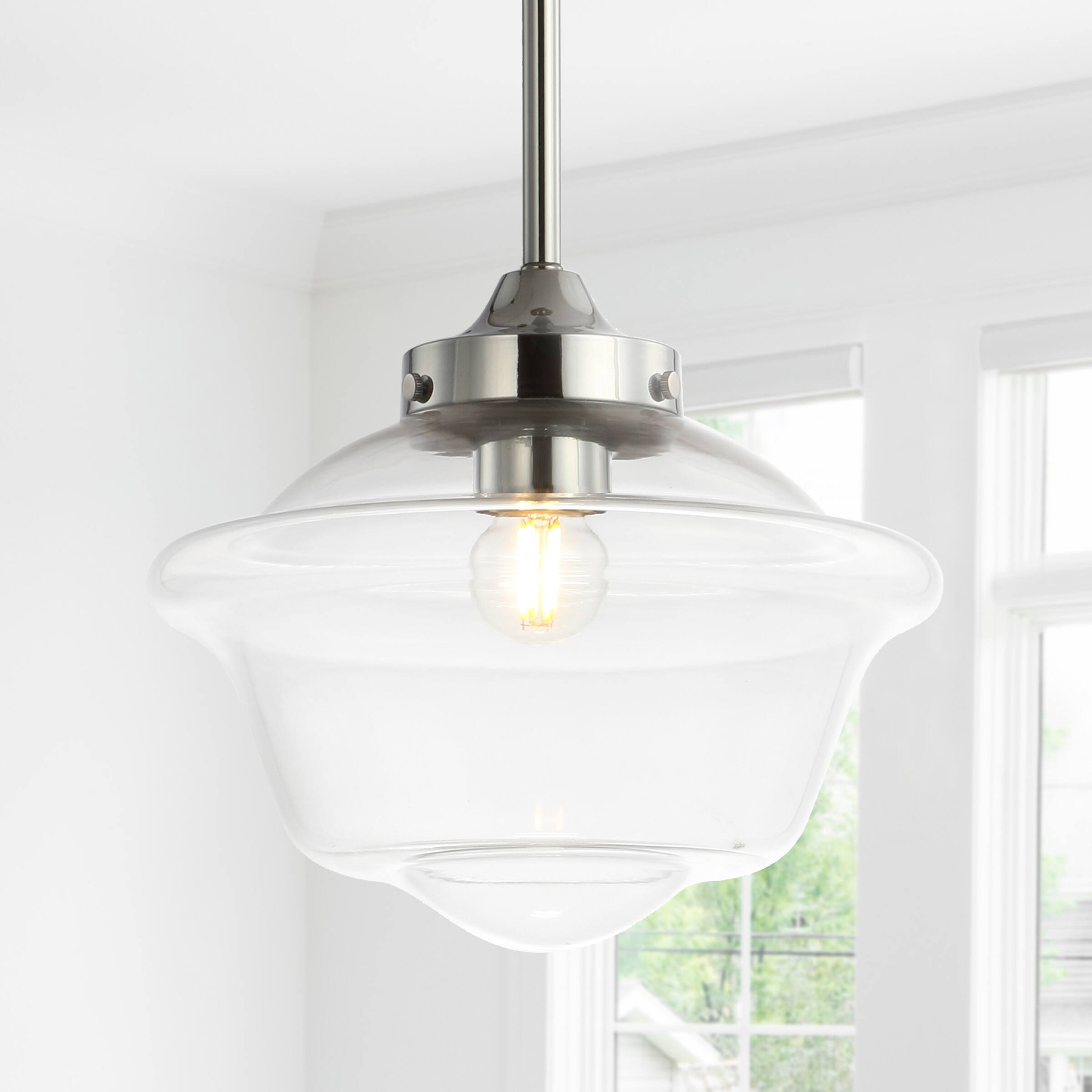 Alt View 1. Jonathan Y - Kurtz 9.5" Adjustable Drop Metal/Glass LED Pendant, Chrome - Chrome.