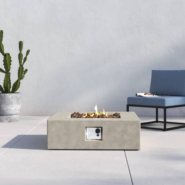 Angle. Mondawe - 12" H Concrete Outdoor Fire Pit Table - Natural.