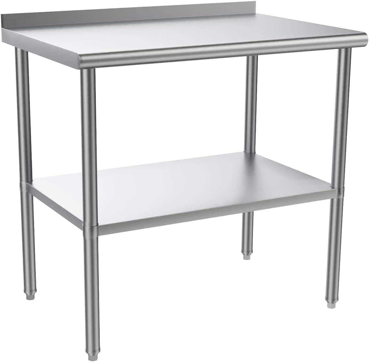 Winado - 35.4" x 23.6" Stainless Steel Table Heavy Duty Workbench with Backsplash and Undershelf for Garage & Commercial Kitchen - Silver