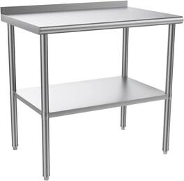 Winado - 35.4" x 23.6" Stainless Steel Table Heavy Duty Workbench with Backsplash and Undershelf for Garage & Commercial Kitchen - Silver