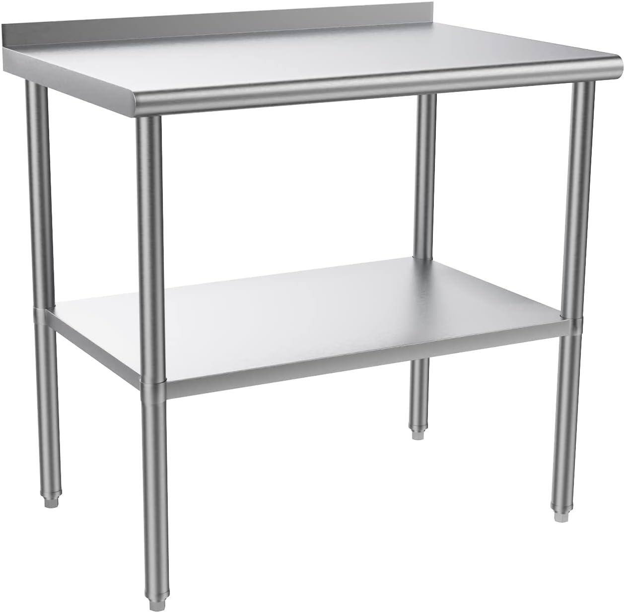 Front. Winado - 35.4" x 23.6" Stainless Steel Table Heavy Duty Workbench with Backsplash and Undershelf for Garage & Commercial Kitchen - Silver.