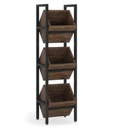 Hivvago - Rustic Farmhouse Industrial 3 Bin 36 Bottle Wine Rack Storage Display Shelf - Brown