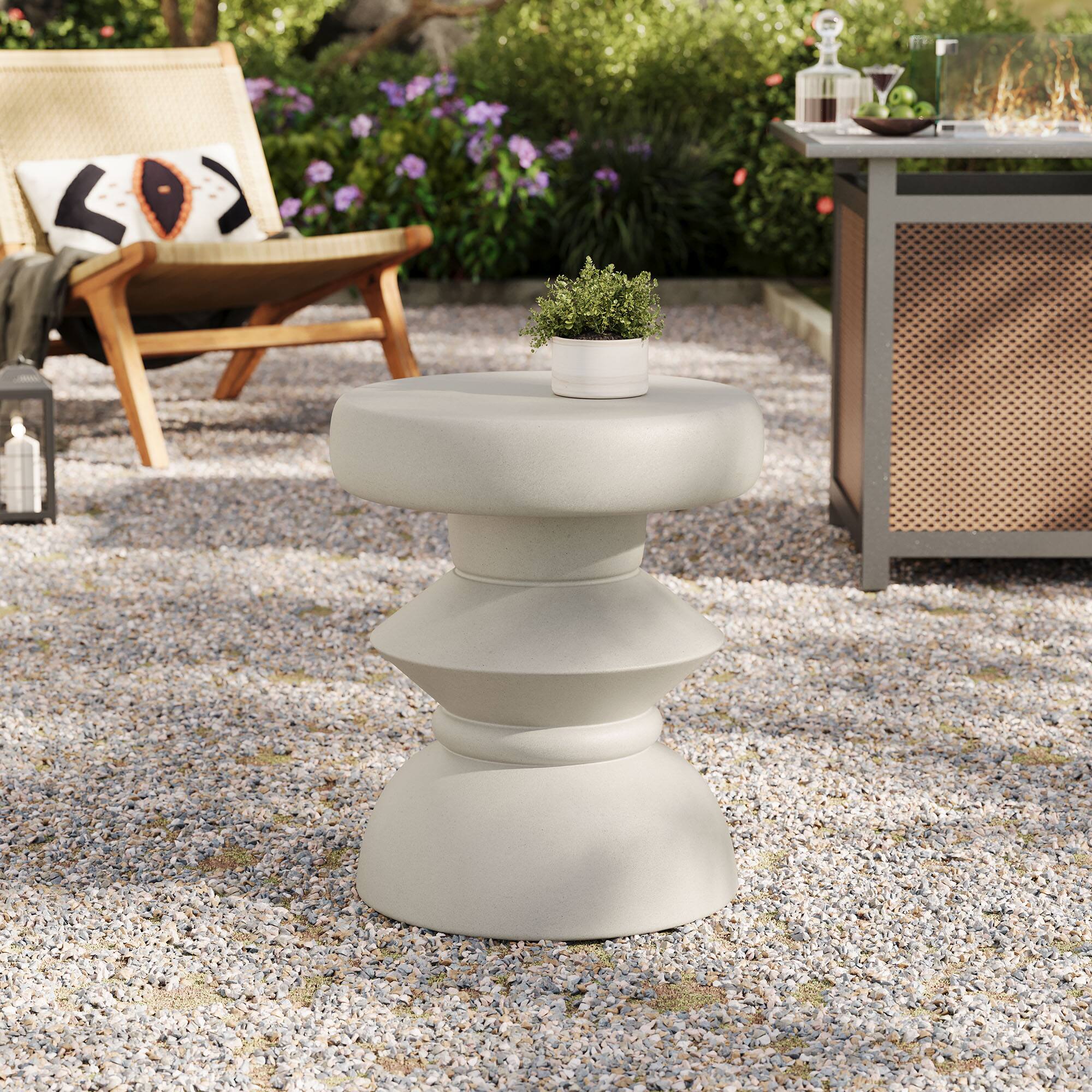Alt View 1. Modway - Terza Indoor - Outdoor Patio Concrete Side Table by Modway - Light Gray.