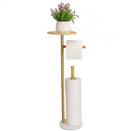 Dazzed Corner - Toilet Paper Holder with 7.9" Big Tray, Marble Base,Holds 5 Paper Rolls - Gold