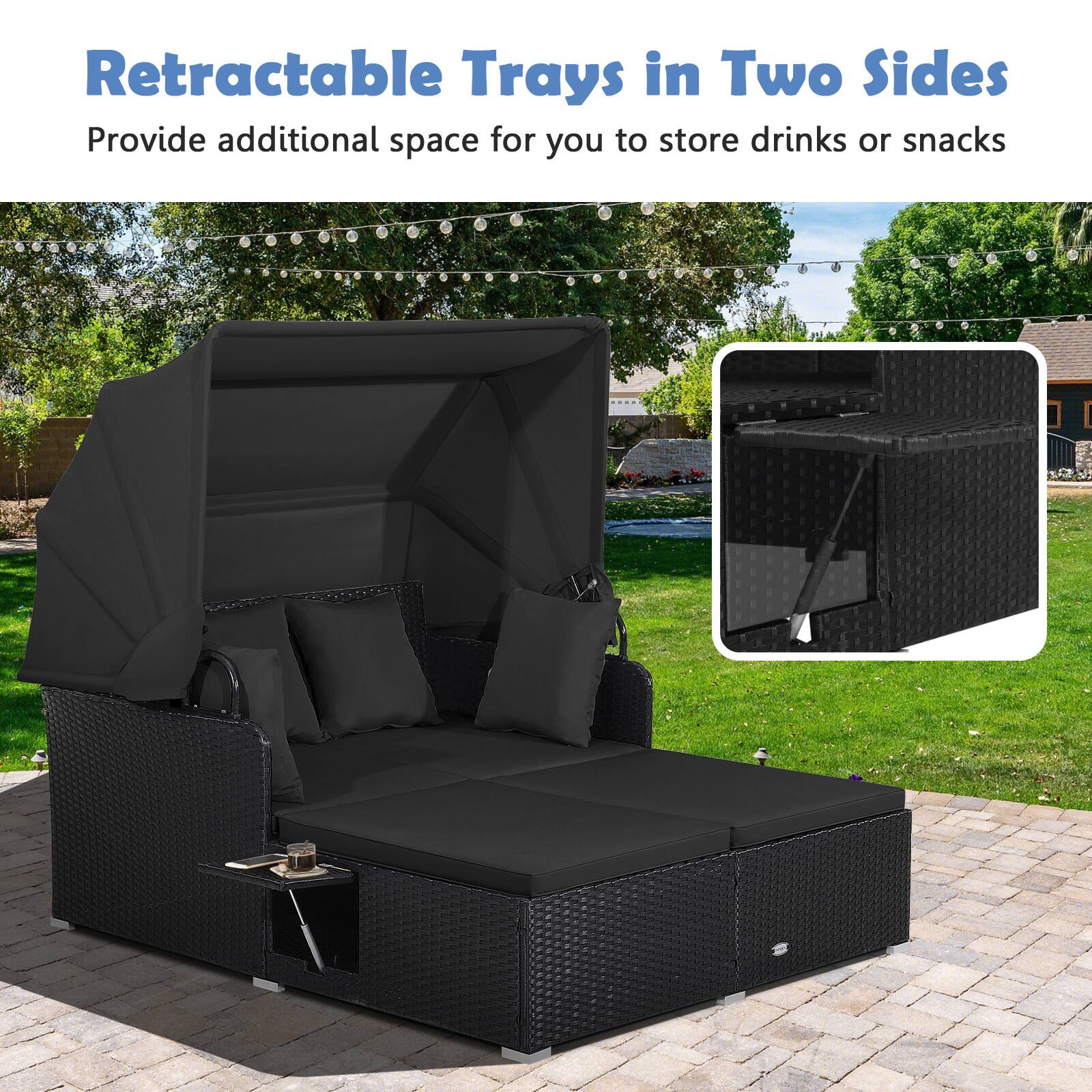 Retractable Trays in Two Sides  
Provide additional space for you to store drinks or snacks