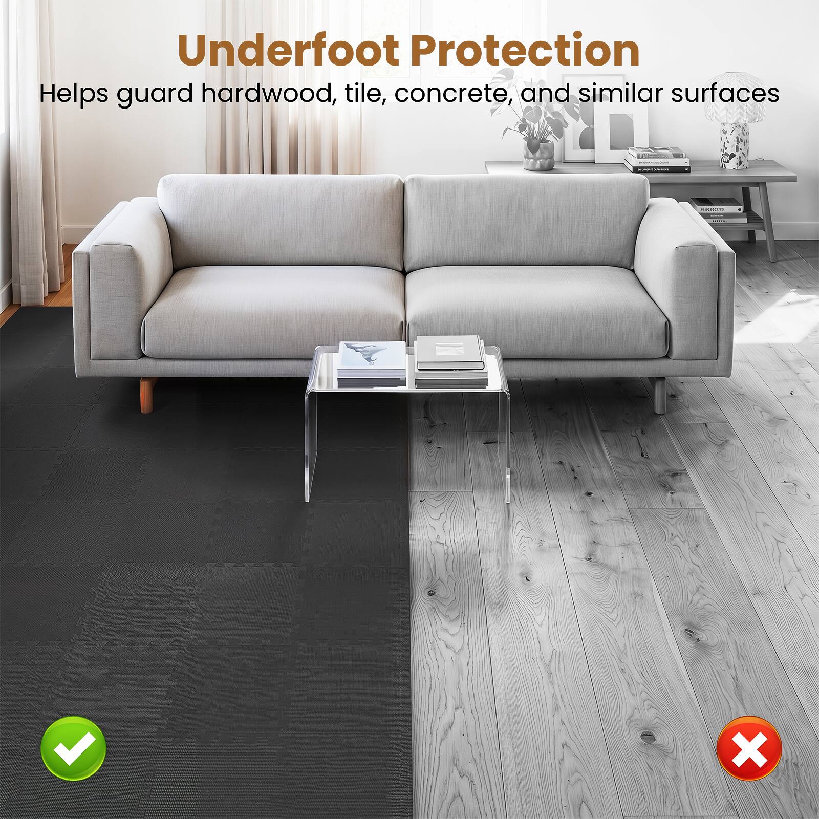 Underfoot Protection  
Helps guard hardwood, tile, concrete, and similar surfaces