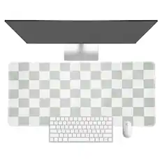 Front. Unique Bargains - Checkered Desk Mat, 31.5x11.8 Inch Mouse Pad, Non-Slip Rubber, Stitched Edges, Soft, for Computer/Laptop - Gray/White.